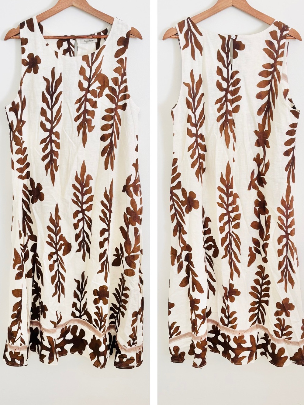 Alessia Pacini Sleeveless Linen Dress in Brown Floral Print